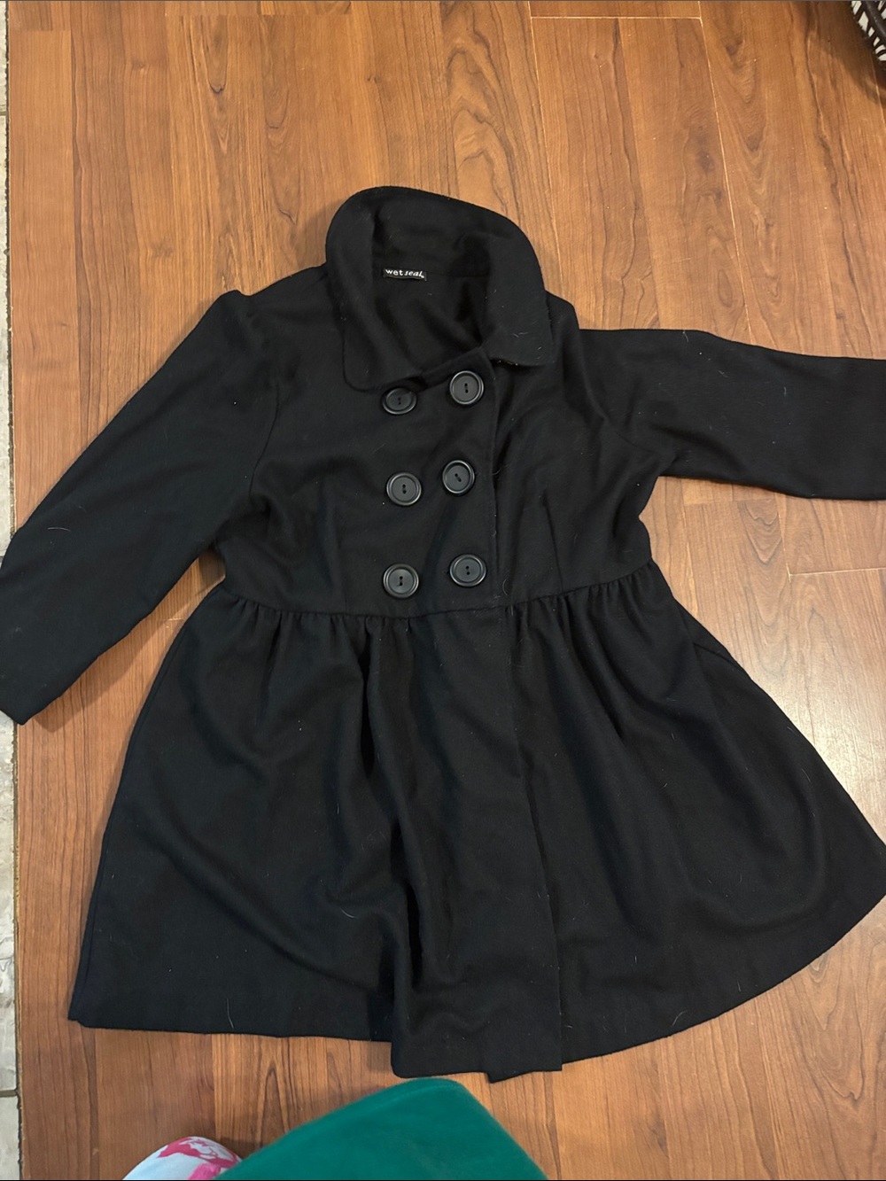 Wet Seal Black Double-Breasted Fit-and-Flare Coat